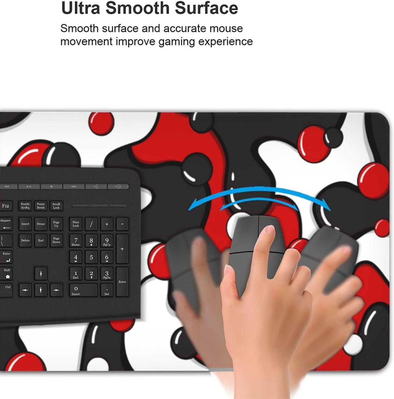 Red Black White Gaming Mouse Pad Desk Pad XXL 35.4×15.7 Inch Japanese Anime Geometric Cool Extended Mousepad 40X90cm with Non-Slip Rubber Base Stitched Edge Large Desk Mat for Gamer Office Home Work