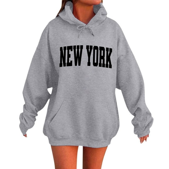 Shadoumai Womens new york Graphic Print Hooded Sweatshirt Long Sleeve Pullover Casual Streetwear Comfortable Soft Fabric Loose Fit Fall Winter Clothes