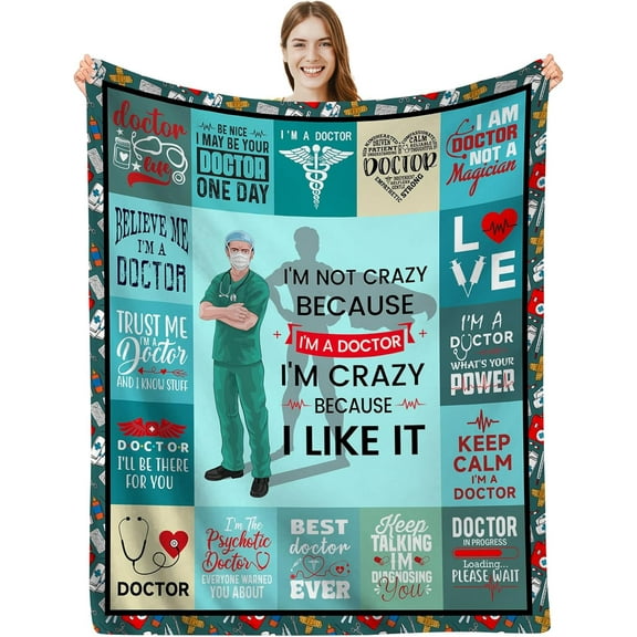 Doctor Gifts for Men Women, Blue Doctor Themed Blanket for Doctors Dr Physicians, Appreciation Retirement Blanket Gifts for Doctors, Unique Graduation Gifts for Medical Students 60"x50"
