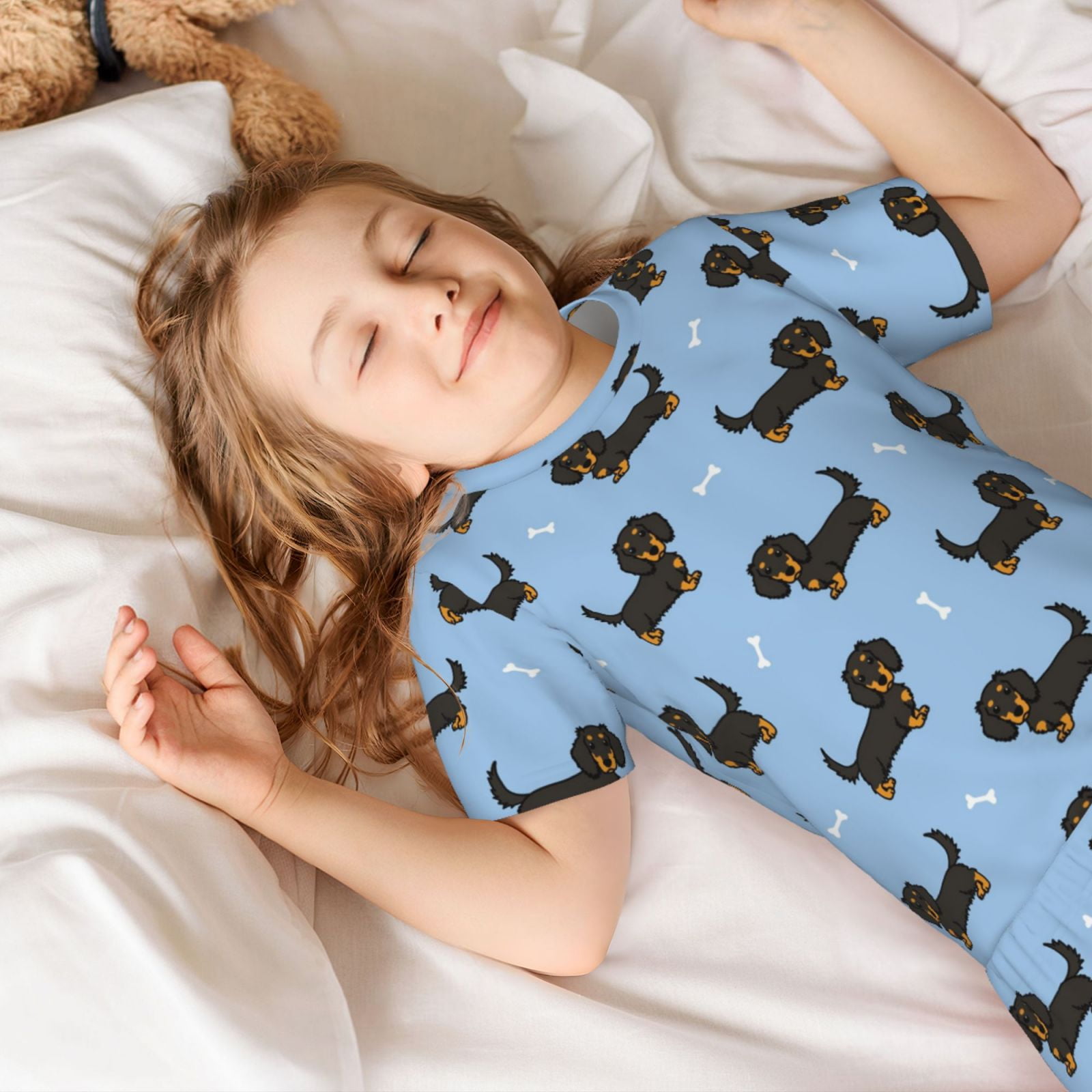 Pantalon De Pyjama Garçon Motif Teckel Floral - Taille 9-10 Ans (S/M/L/XL) - Tissu Doux Coton Modal - Pour Noël, Nuit Confortable