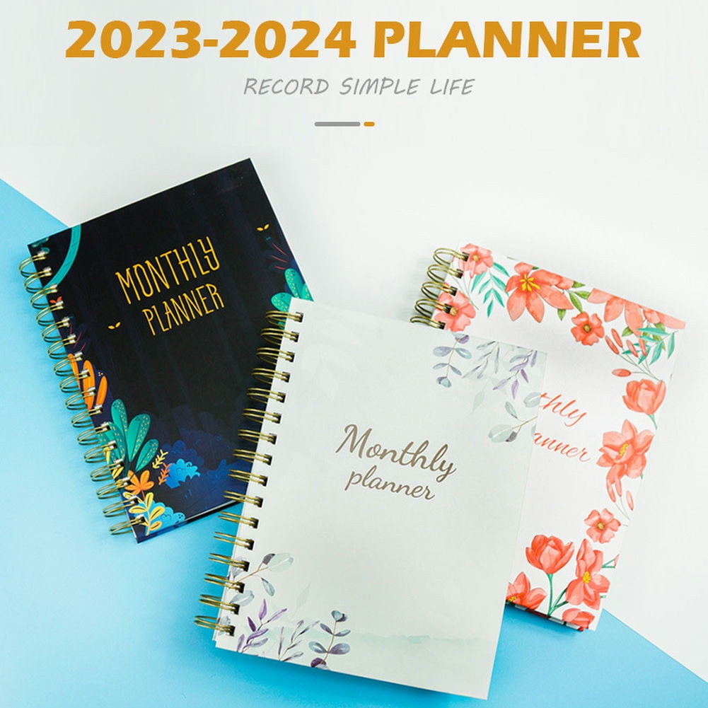 CSCHome Durable Planner 2023-2024, Coil A5 Notebook, Fine Floral Printing Hard Cover Weekly Planner , Flat 180° Spreadable for Students, Office Workers