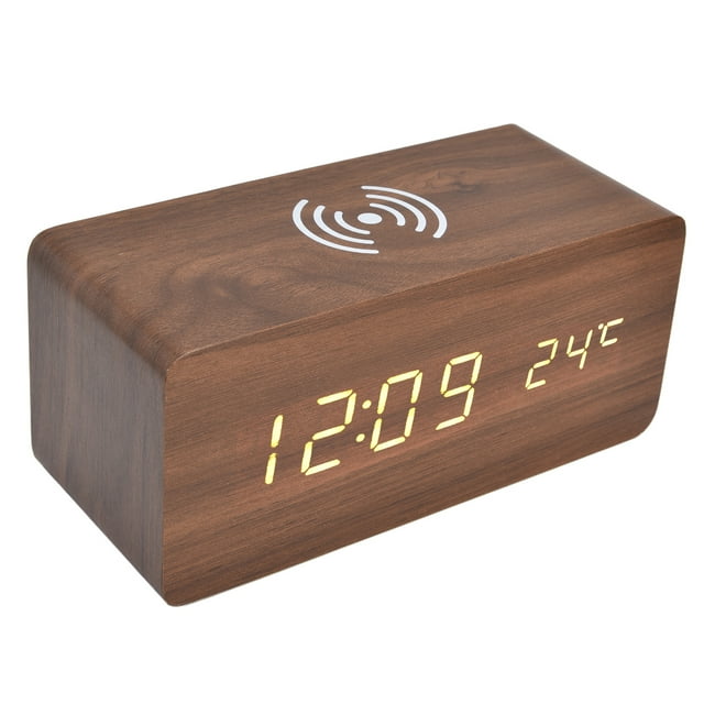 Alarm Clock, Wireless Charging Simple Operation Brightness Automatic Switching Digital Alarm Clock Automatic Temperature Detection For Home For Office White,Red,Black