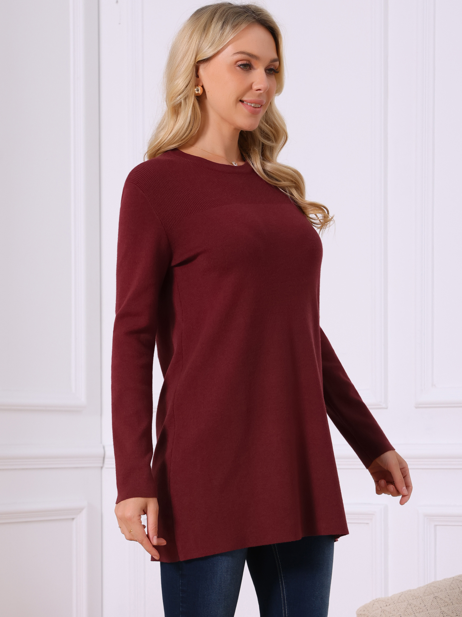 DARING DIVA Pullover Sweater Crewneck Long Sleeve Top S Wine Red