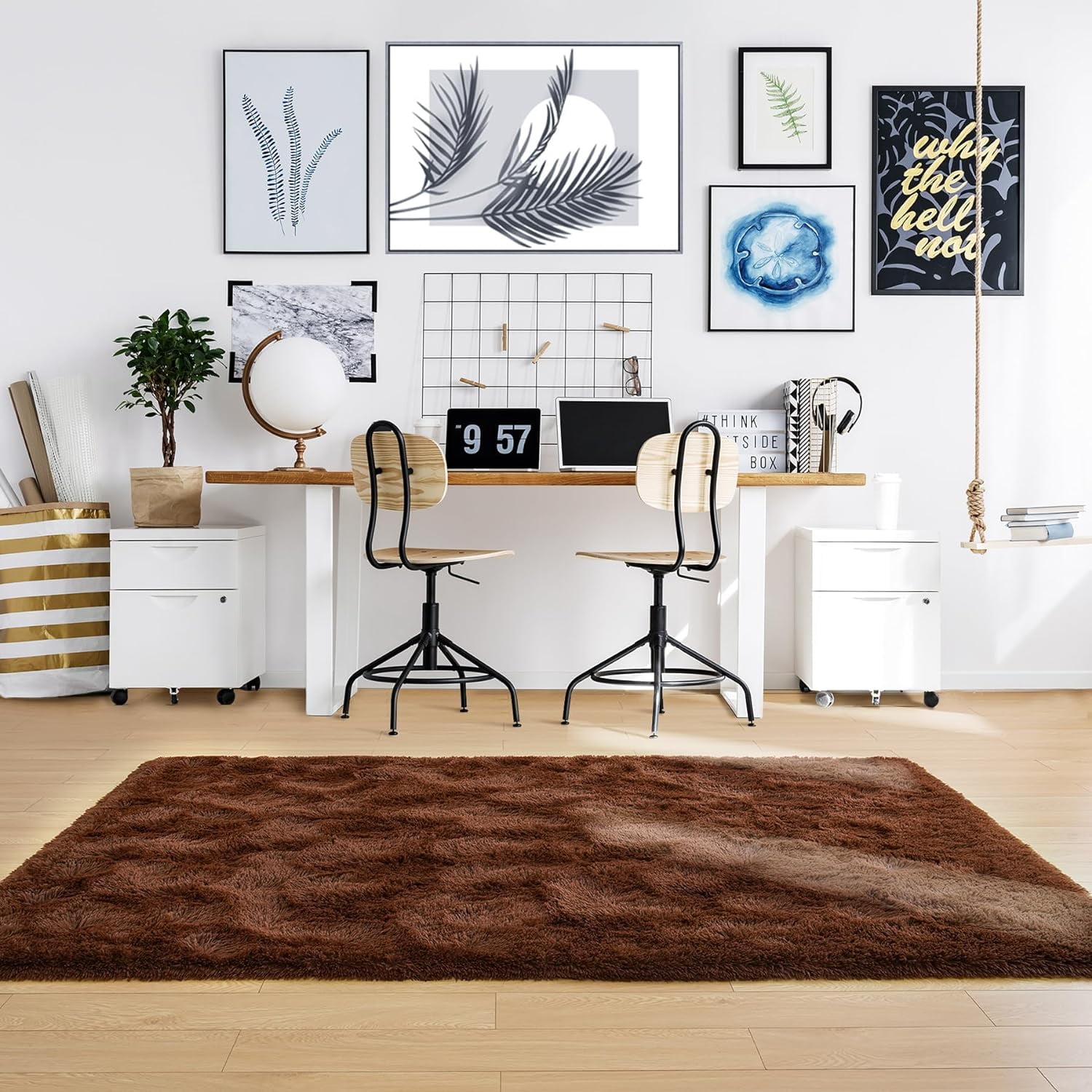Junovo Super Soft Fluffy Area Rugs Modern Shag Rug for Bedroom Living Room,Cute Carpets for Kids Nursery Girls Home Dorm,6'x9',Brown