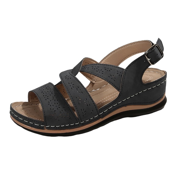 Women's Wedge Sandals Platform Comfortable Dressy Sandal Arch Support Ankle Strap Summer Cut Out Open Toe Walking Shoes White Size 7