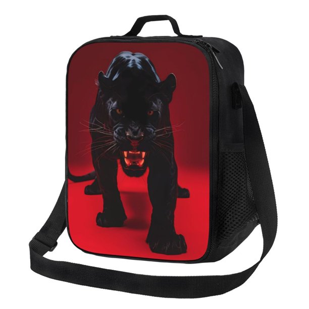 Disketp Black Panther Red Background Bolsa Térmica Estampada para Almuerzo, Lonchera para Hombres y Mujeres Adultos