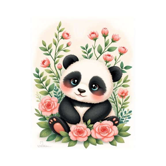 Paint by Numbers Kit for Adults, Cute Panda Surrounded By Roses Paint by Numbers, Easy Paint by Numbers Kit for Adults Beginner, DIY Adult Paint by Number Kits on Canvas, 12x16in Home Decor
