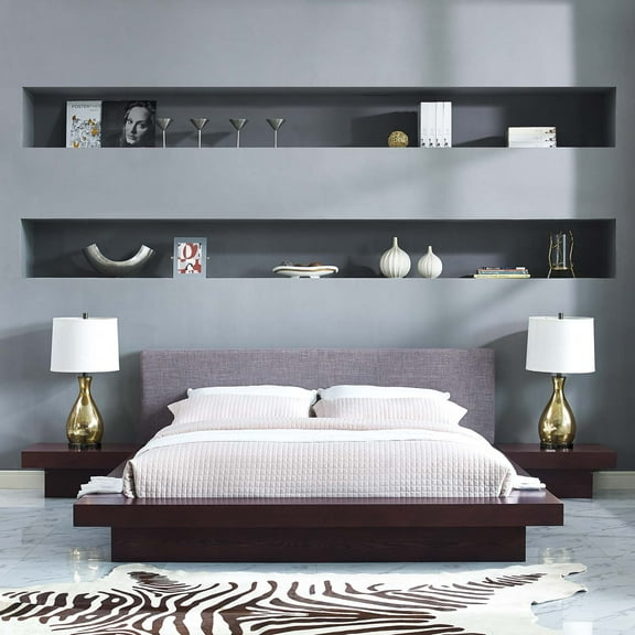 Modway Freja 3 Piece Queen Fabric Bedroom Set in Cappuccino Gray