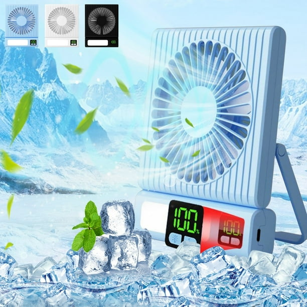 Ventilador de escritorio portátil con 5 velocidades y batería de 15 horas • USB-C recargable de 2000mAh • Amplia oscilación y pantalla LED