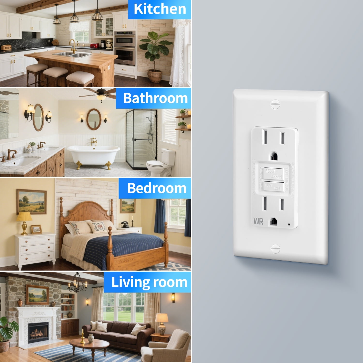 (10-Pack) CirQSafe GPG1115-WTR, 15A 125V White GFCI Electrical Outlet