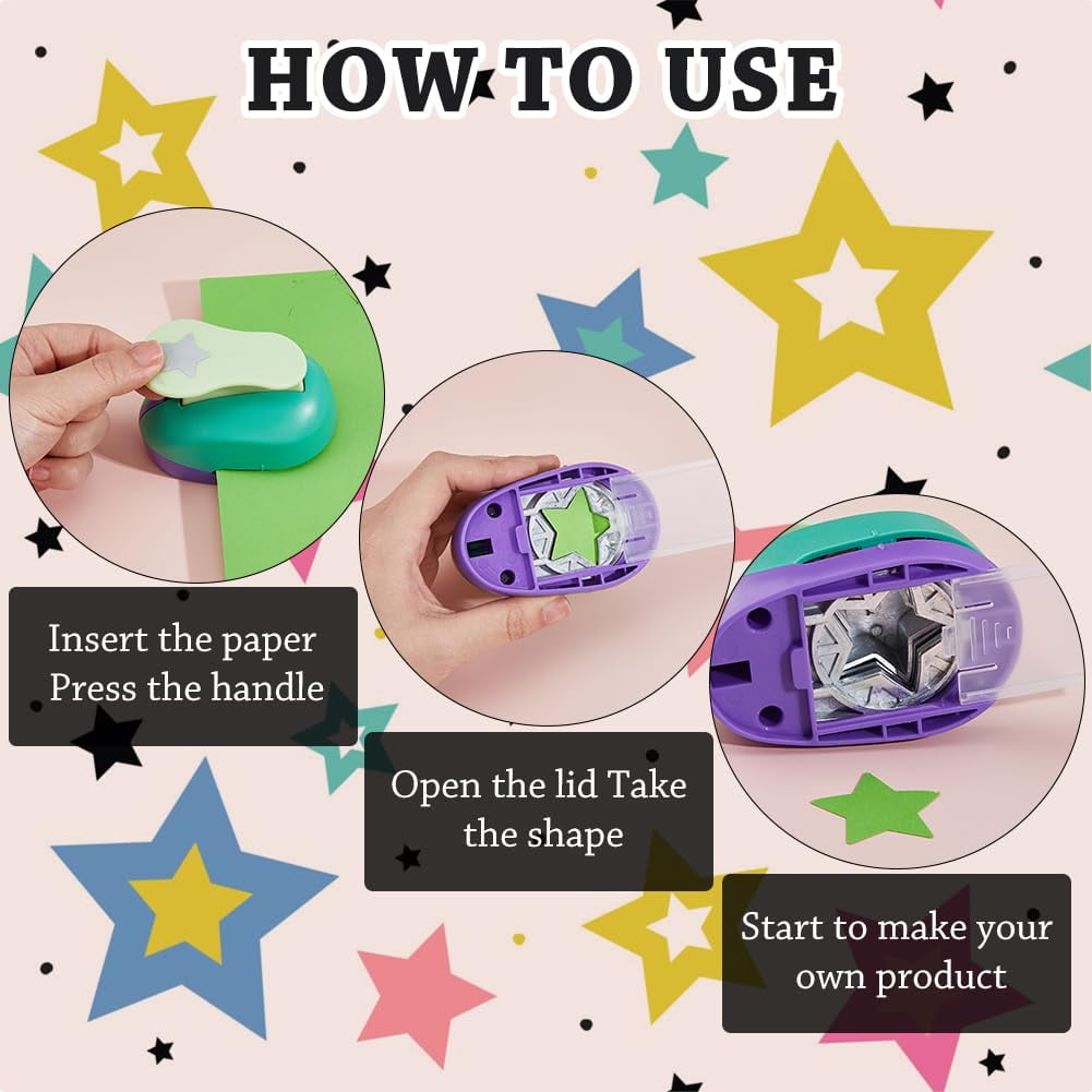 4Pcs 4 Styles Star Shape Craft Punch Single Crafting Scrapbook Punches Plastic Alloy Craft Punch Paper Shaper Scrapbooking Paper Crafts DIY Making Invitations Cards Decorations Mixed Color