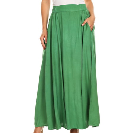 Sakkas Noemi Women's Long Maxi Summer Casual Boho Skirt Elastic Waist & Pockets - Sage Green - One Size (Best Stores For Maxi Skirts)