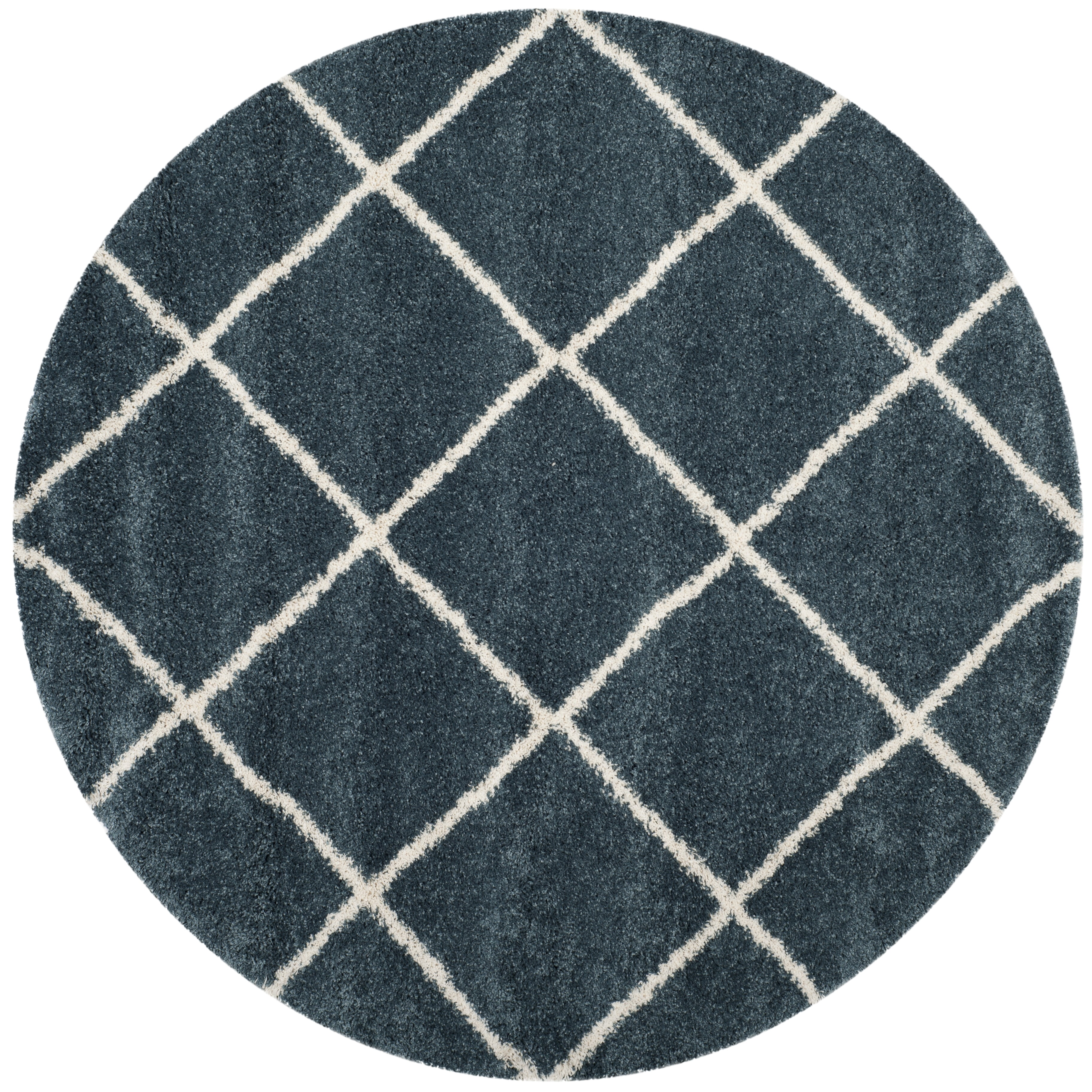 Safavieh Hudson Amias Geometric Shag Area Rug, Slate Blue/Ivory, 4' x 4' Round