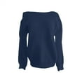 thumbnail image 6 of Women's Puff Sleeve Knitted Pullover Sweater, Long Sleeve Solid Color Top with Hollowed-Out Sleeves and Lightweight Comfort for Fall Season Casual Outfits, Daily Wear and Easy Care Fashion Navy M, 6 of 6