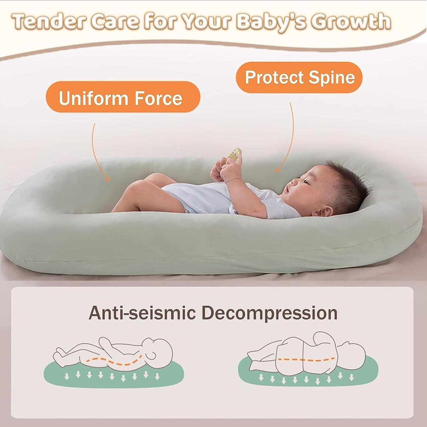 Kid  Lounger for Newborn 0-24 Months –Soft Organic Cotton Slipcover Fits, Kid Nest Lounger for Nursery, Travel, and Tummy Time
