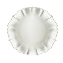 American Atelier, Round Contessa Glass Decorative Pearl White with Silver Glitter Charger Plate, 13"