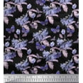 thumbnail image 1 of Soimoi Tissu Georgette Poly Violet Feuilles, Insectes & Imprimé Floral Vert au Mètre 42 Pouces de Large, 1 of 3