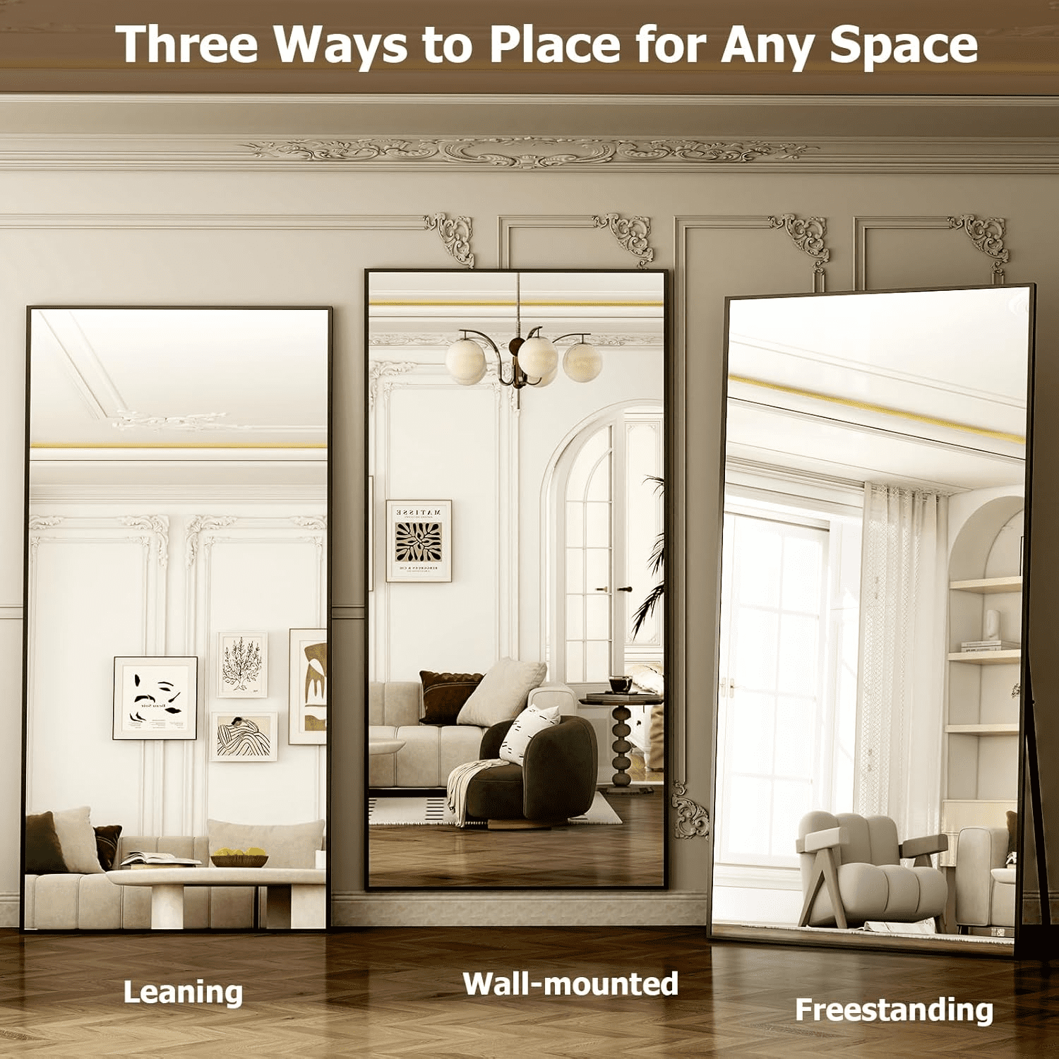 Lumora 76"x34.1" Full Length Floor Mirror Rectangular Freestanding Leaning Wall-Mounted Mirror, Black