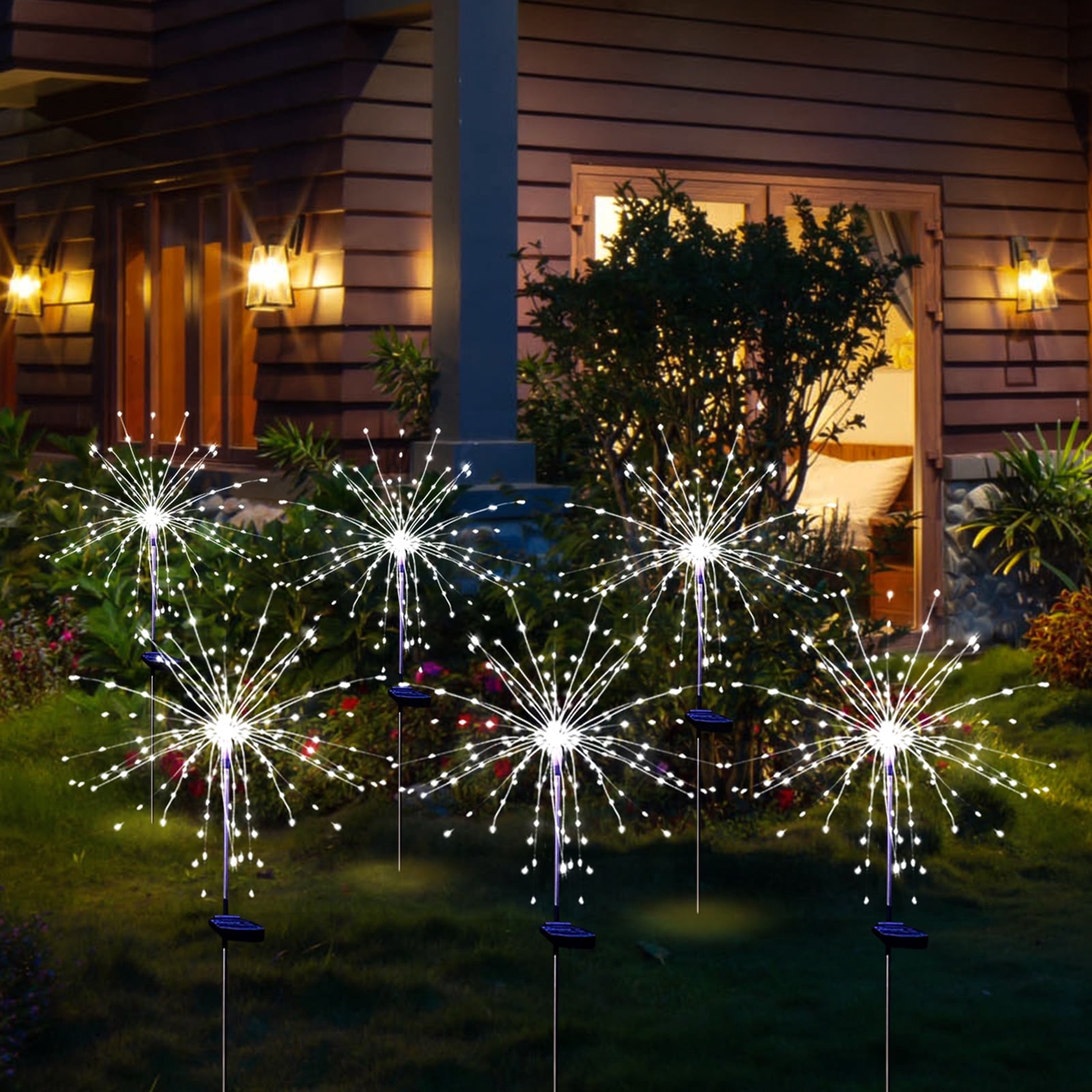 OriginalSourcing 4 Pack 120LED Solar Lights for Outside, Solar Firework Light Outdoor Waterproof with 8 Flashing Modes, Solar Lights for Lawn and Garden Decoration, White