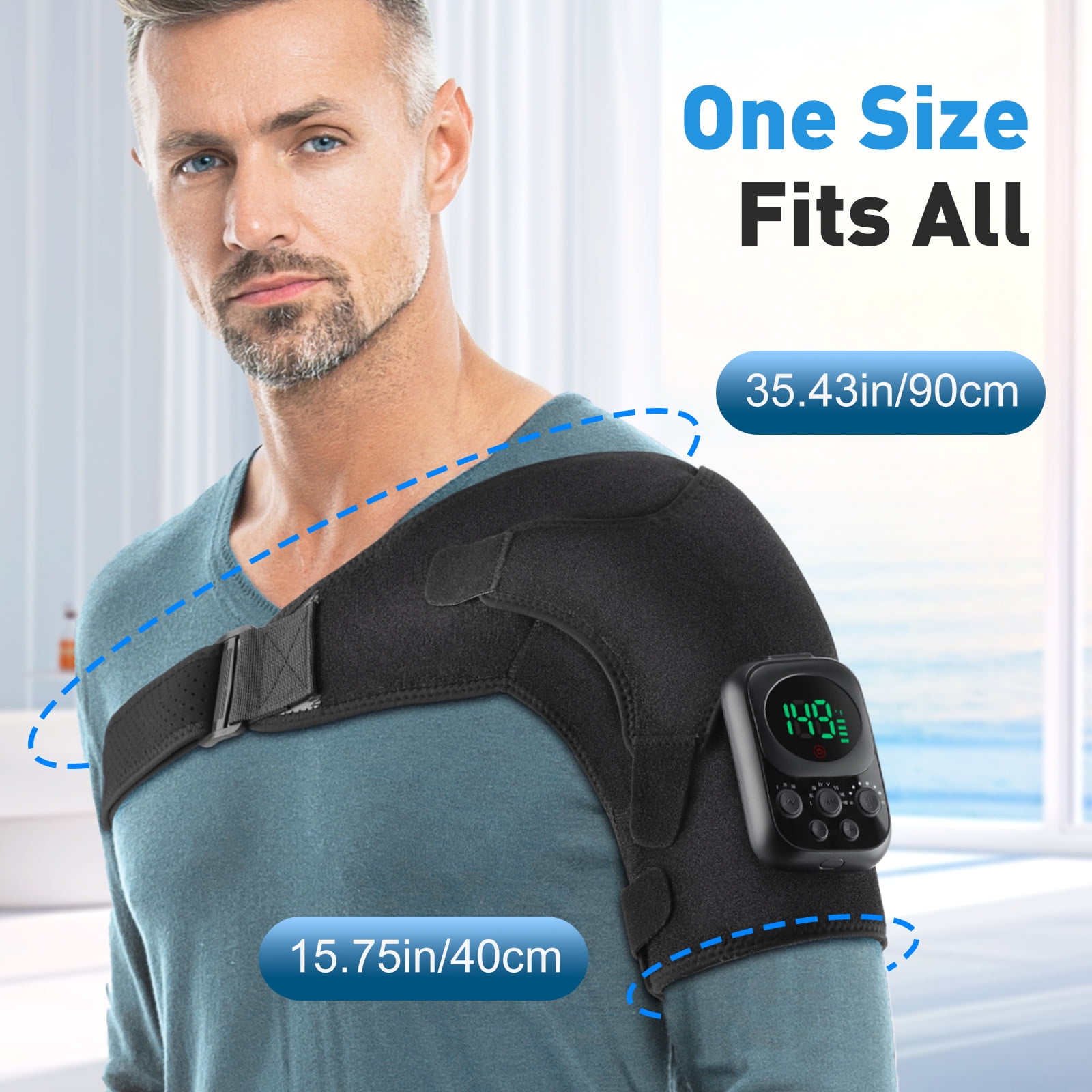 Heated Shoulder Massager, Heating Shoulder Pad with 8 Modes, 3 Speed Vibration, 6 Heat Levels, App Control, Detachable Controller, 5000mAh Battery, Portable for Shoulder Relaxation