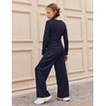 thumbnail image 3 of Arshiner Girls 2 Piece Set Fall Outfits Lounge Sets Ruched Long Sleeve Top Wide Leg Pants Sweatsuit Clothing Set, 3 of 5