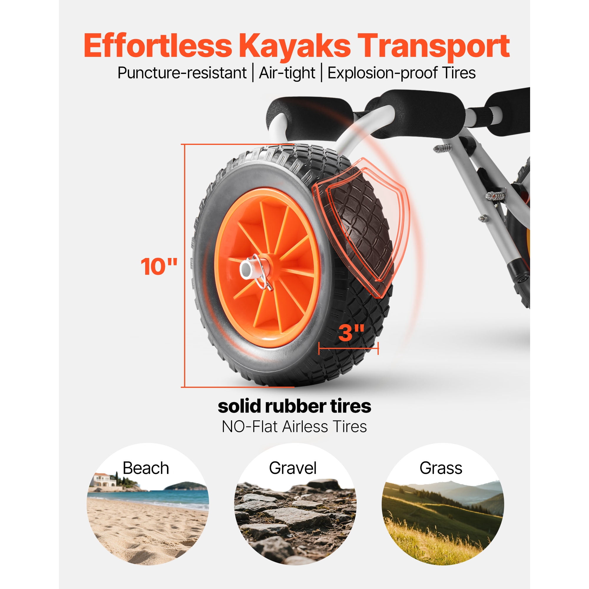 KFFKFF Foldable Kayak Cart with 200 lbs Capacity, Durable Trolley Featuring 10-inch Solid Rubber Tires and Ratchet Strap for Transporting Kayaks, Canoes, Paddleboards, Float Mats, and Small Boats