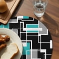 thumbnail image 3 of Teal Blue Black Geometric Round 13 Inch Placemats Set of 2, Modern Abstract Art Block HeatResistant Non Slip Place Mats for Dining Table, Wipeable Braided Kitchen Table Mats for Housewarming, 3 of 9