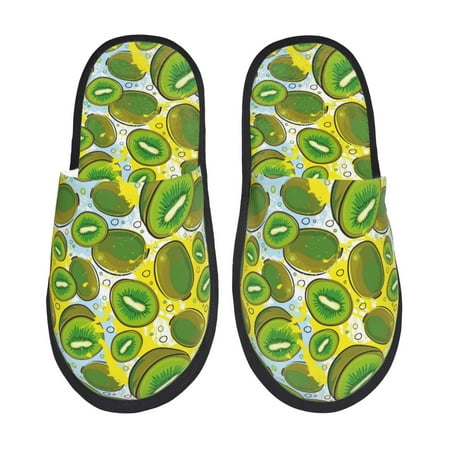 Balery Watercolor Kiwi Fruits Summer Slient Indoor Furry Fleece Comfort House Shoes Soft Non-Slip Home Shoes Cotton slippers House Slippers-- Large