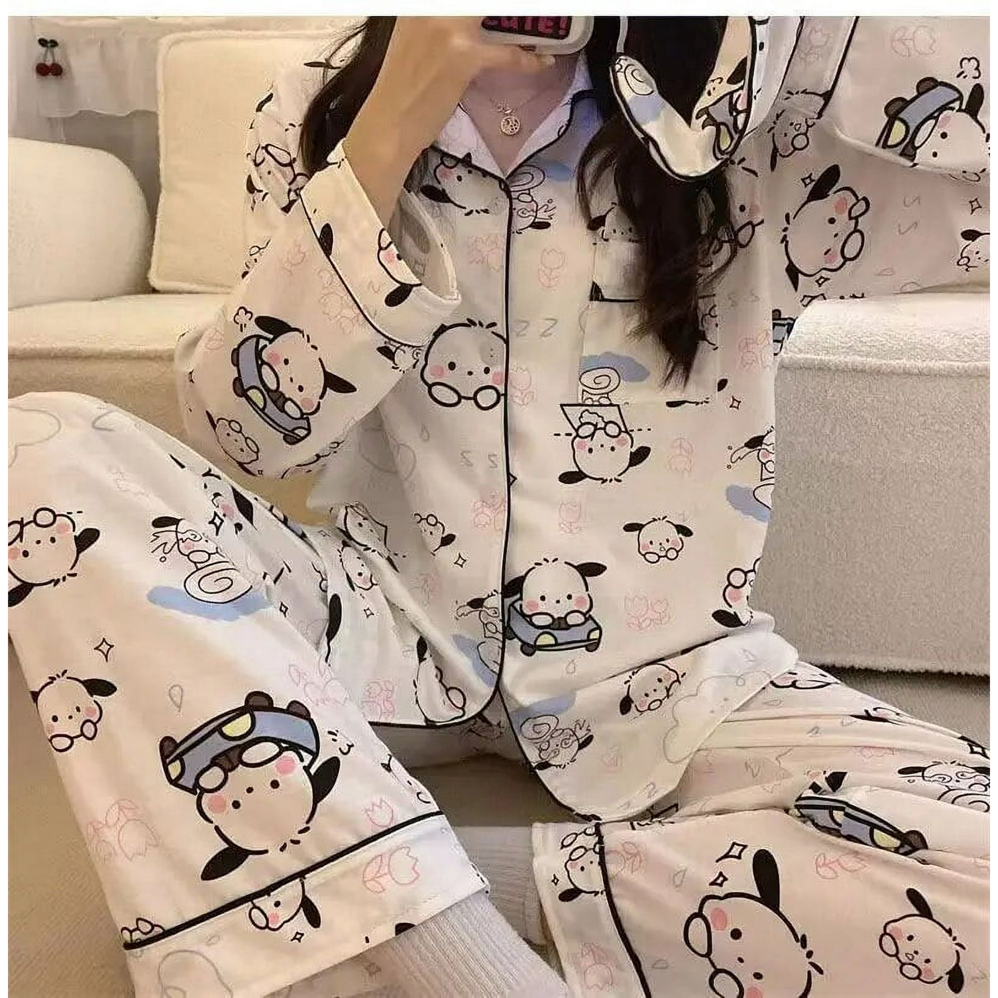 Sanrio Cinnamoroll Pajamas Set Kuromi Melody for Woman Cotton Long Sleeve Sleepwear Suit Casual Sexy Home Wear Cloth Girl Gifts Walmart