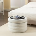 thumbnail image 3 of GZXS 22.4" Upholstered Velvet Ottoman in Ivory, Round Footrest Stool with Hidden Storage & Reversible Tray Lid, No-Assembly, 3 of 6