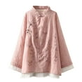thumbnail image 2 of Pink Season Women Spring Retro Top Chinese Style Embroidered Flower Pattern Knot Button Solid Color Keep Warm Loose Stand Collar Plus Size Vintage Shirt Lady Garment, 2 of 8