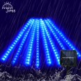 thumbnail image 3 of Luces de lluvia de meteoritos solares FloreceBien, 30 cm, 8 tubos, 144 LED, luces de meteorito azules, cadena de luces LED con forma de lluvia que cae para decoración de fiestas navideñas, patios y, 3 of 8