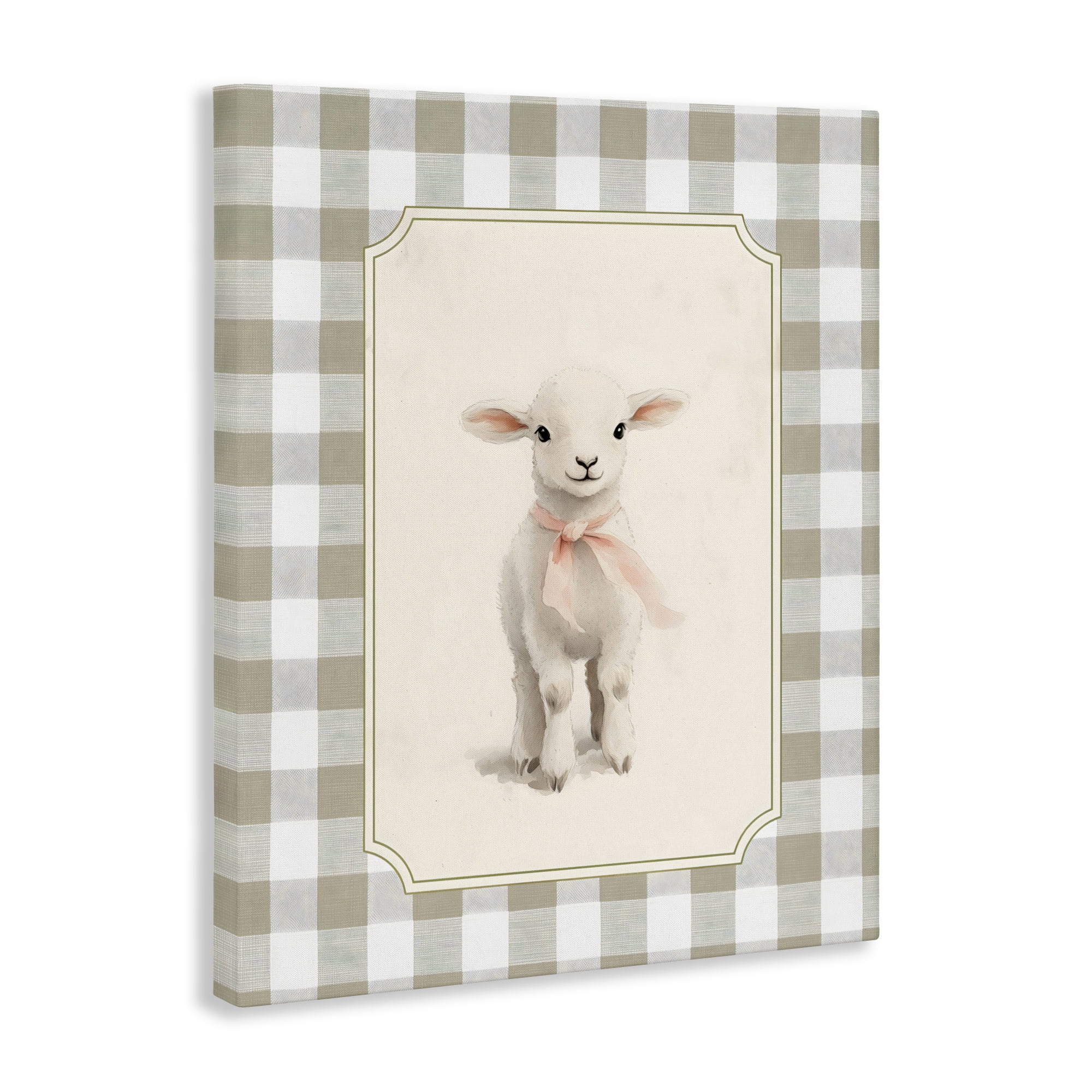 Stupell Industries Gingham Lamb with Pink Ribbon Canvas Wall Art, design by Arlington Prints