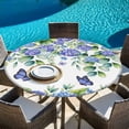 thumbnail image 6 of Purple Hydrangea Round Tablecloth, Fitted Table Cover with Elastic for 45"-54" Round Tables, Spring Eucalyptus Butterfly Pastoral Table Cloth Outdoor Indoor Dinning Party Waterproof Tablecloths, 6 of 7