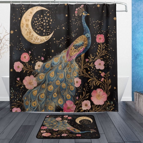 BZSMCE Shower Curtain and Bath Accessory Set,Peacock Dreams Pattern