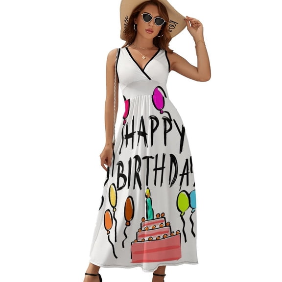 Happy Birthday! Dress Summer Street Style Bohemia Long Dresses Female Sleeveless Printed Maxi Dress