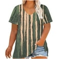thumbnail image 3 of JURANMO Oversized Tshirts for Women Vintage Stripe Print V Neck Tops Short Sleeve Plus Size Tees Shirt 2025 Summer Casual Loose Fit Tunic Blouses Green XXL Fall Savings, 3 of 6