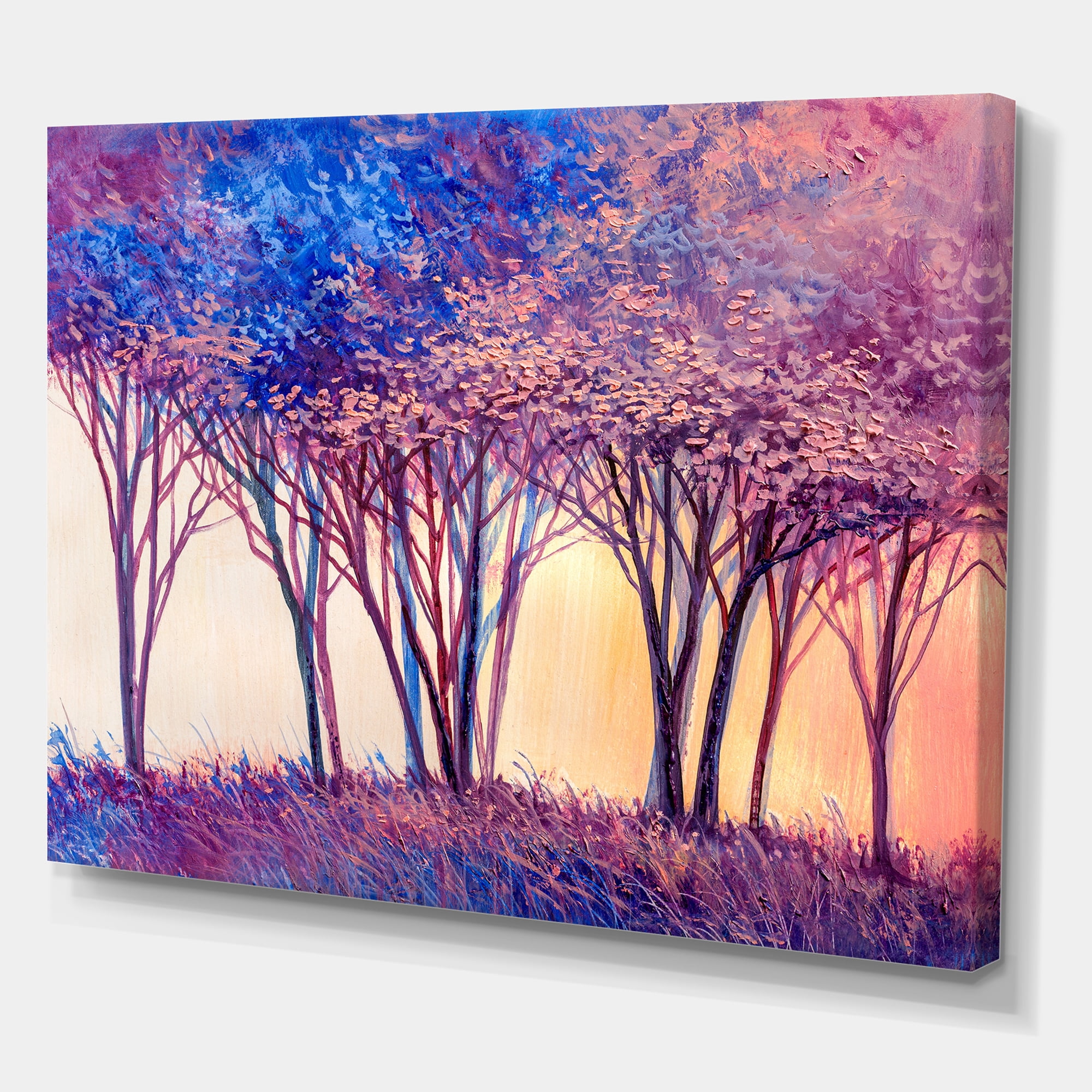 Designart ' Colorful Blue Trees Abstract Forest Landscape ' Modern Canvas Wall Art Print