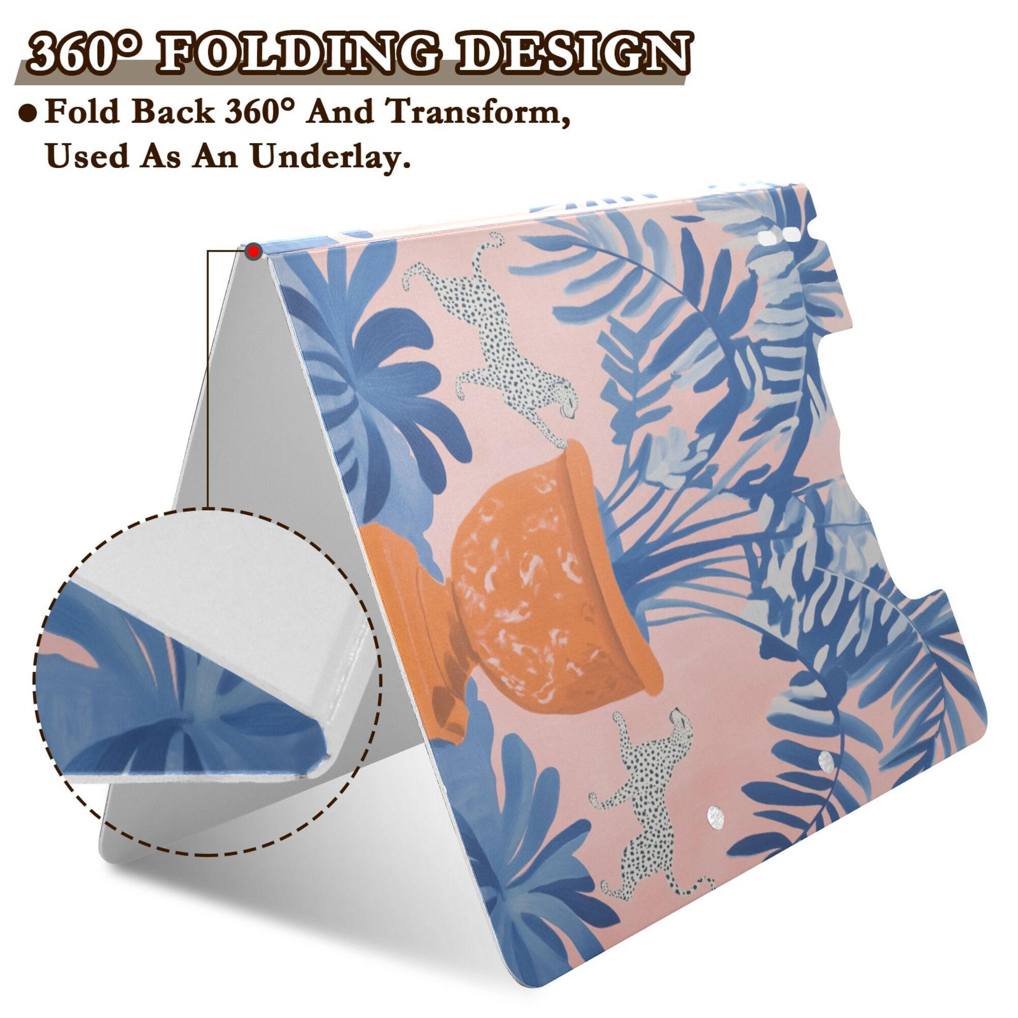 FORMRS A4 Clipboard Folder with Pen Holder Horizontal Foldable School Office Binder, Pink Leaves