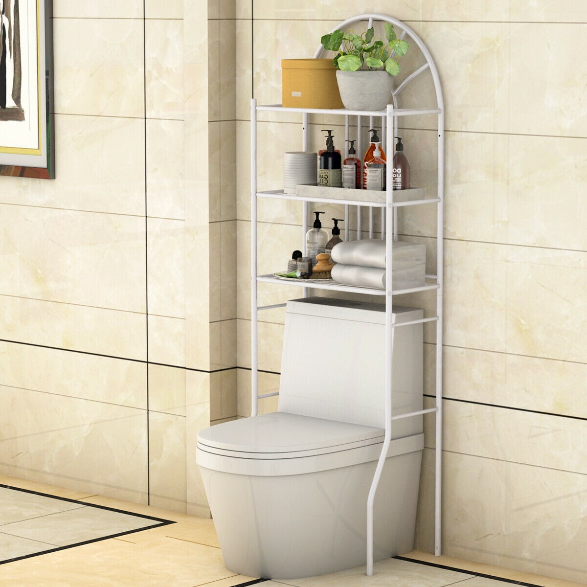 Iwell Wall Bathroom with 1 Adjustable Shelf & Towels Bar, Over The Toilet Space Saver