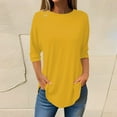 thumbnail image 2 of BKQCNKM 3/4 Length Sleeve Womens Tops,Workout Tops For Women,WoMen's Pure Color Fashionable Casual Round Neck And Three Quarter Sleeve Top,WoMen's Cotton T Shirts Yellow M, 2 of 5