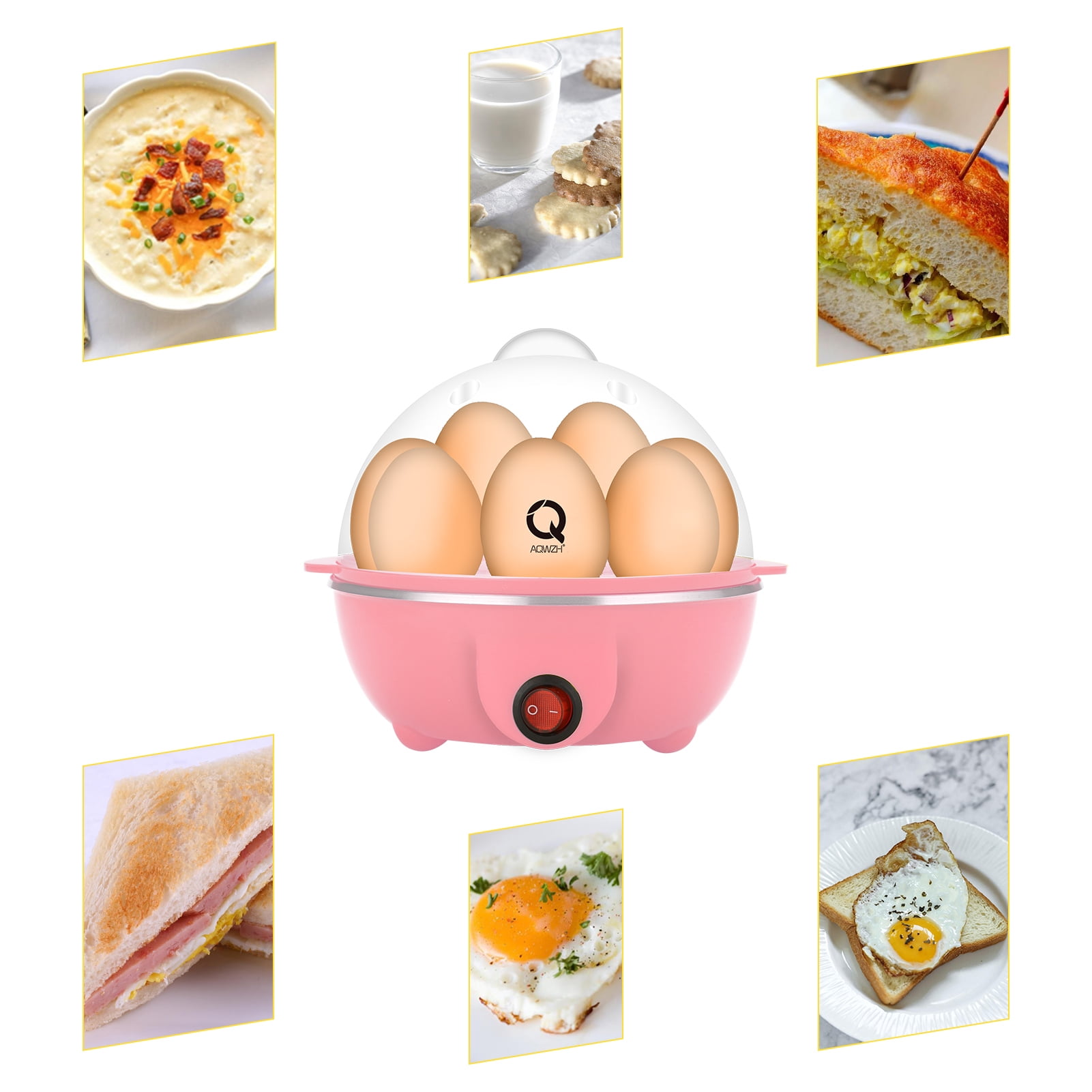 AQwzh Rapid Egg Cooker Electric for Hard Boiled, Poached, Scrambled Eggs, Omelets, Steamed Vegetables, Seafood, Dumplings, 7 capacity, with Auto Shut Off Feature
