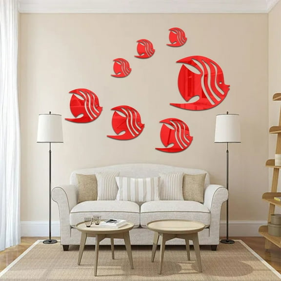 Wall Stickers Sea Animals Fishes Theme Waterproof Acrylic Mirror Wall Decor Stickers Removable Dog Diy Sticky Mural Stickers Decals For Living Room Kid Baby Bedroom Bathroom,Red Home Wall Stickers