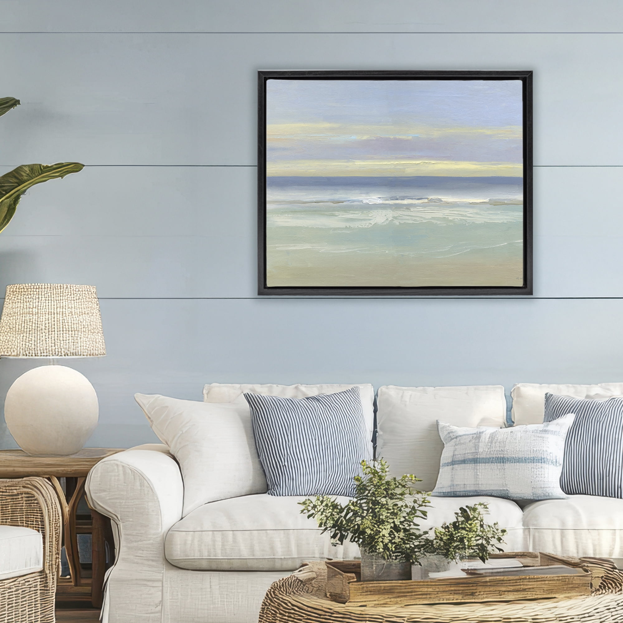 Stupell Industries Tranquil Coastal Morning Waves Black Framed Floater Canvas Wall Art, design by Sally Swatland