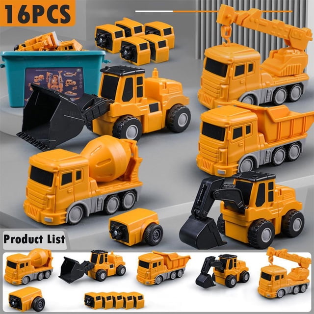 Daily Mix Store SHANGYU Magnetic Transform Engineering Car Assembled Toys with Storage Box, Construction Vehicles Magnetic Blocks, DIY Assembled Educational Creativity Puzzle Robot Building Blocks Toy