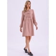 thumbnail image 3 of DARING DIVA Women's Fall Long Sleeve Bow Tie Front Cute Tunic Dress XL Grey Pink, 3 of 4