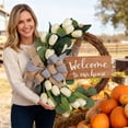 thumbnail image 5 of HuiXinOu Artificial Tulip Wreath, Silk Flower Garland with Eucalyptus Leaves and Checkered Linen Bow, Spring Door Hanger and Wall Decor for Home, 5 of 8