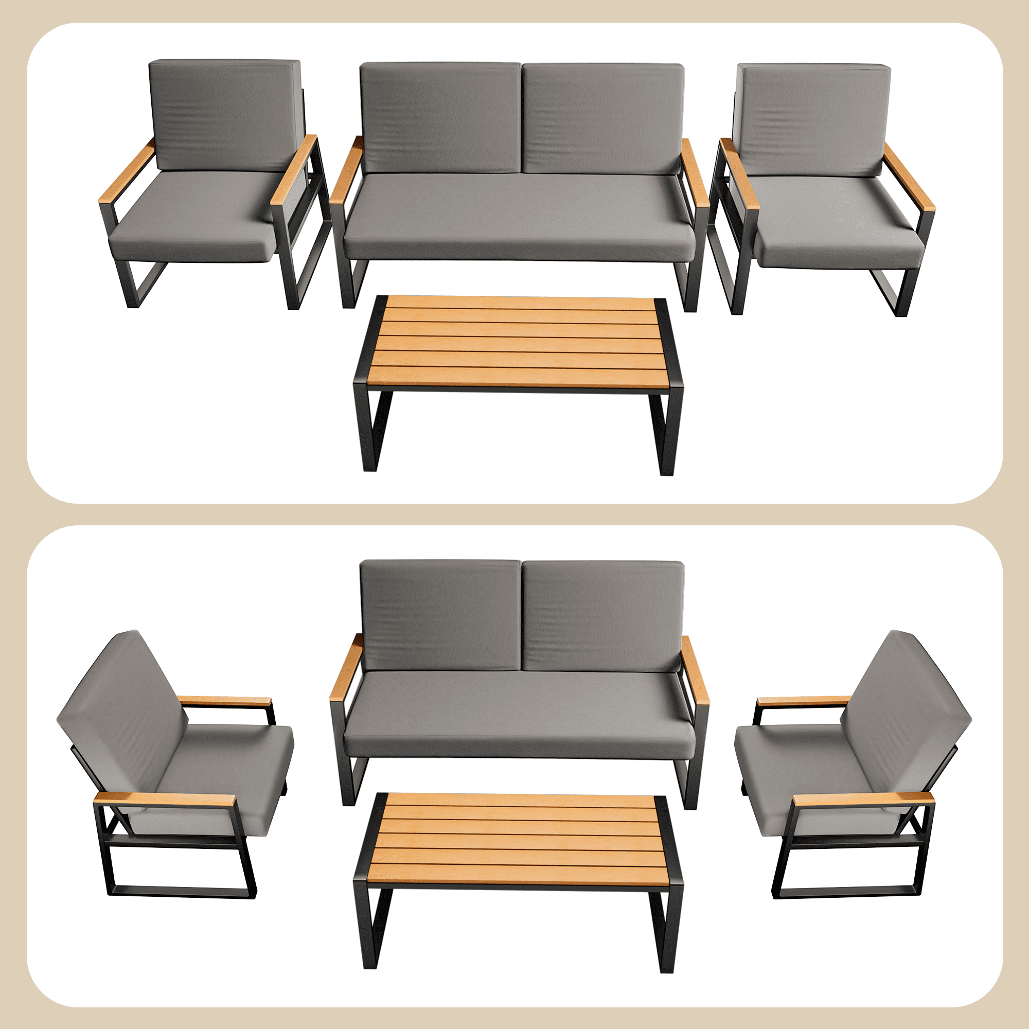 4-Piece Patio Furniture Set, Lofka All-Weather WPC Tabletop & 660lb Capacity, Modern Patio Set with Thick Cushions for Garden, Deck & Backyard