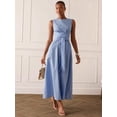 thumbnail image 2 of Elegant Sleeveless Blue And White Stripe Wrap Maxi Dress For Women, 2 of 7