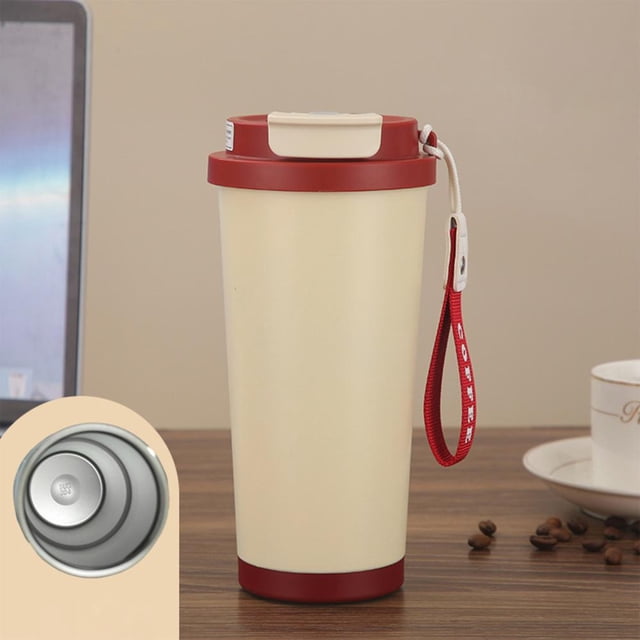 Feltree 304 Stainless Steel Straw Water Cup with Carry Rope Convenient Coffee Vacuum Cup